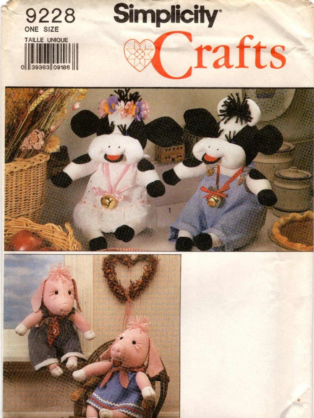 Simplicity Crafts 9228 Stuffed Cow/Pig and Clothes Vintage Uncut Pattern